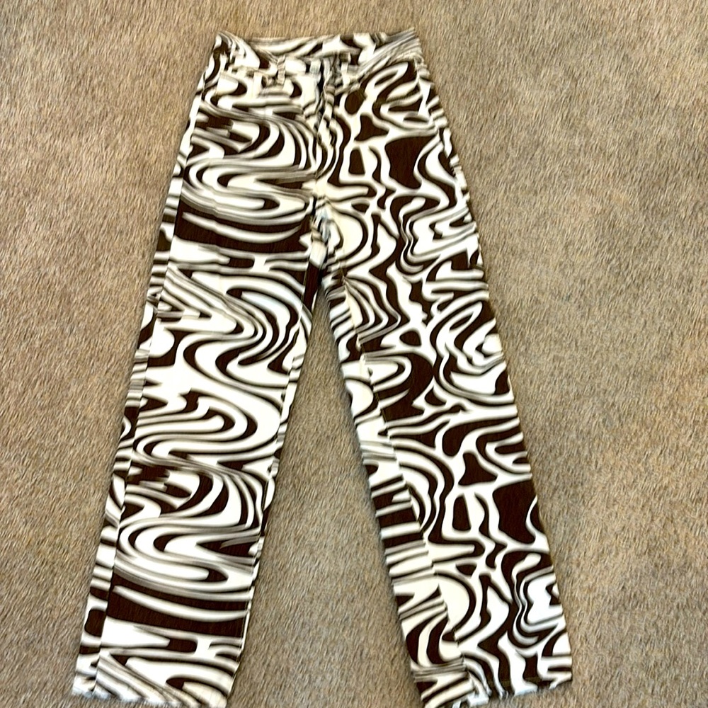 Jeans brown and cream print